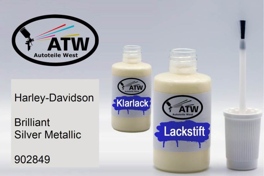 Harley-Davidson, Brilliant Silver Metallic, 902849: 20ml Lackstift + 20ml Klarlack - Set, von ATW Autoteile West.